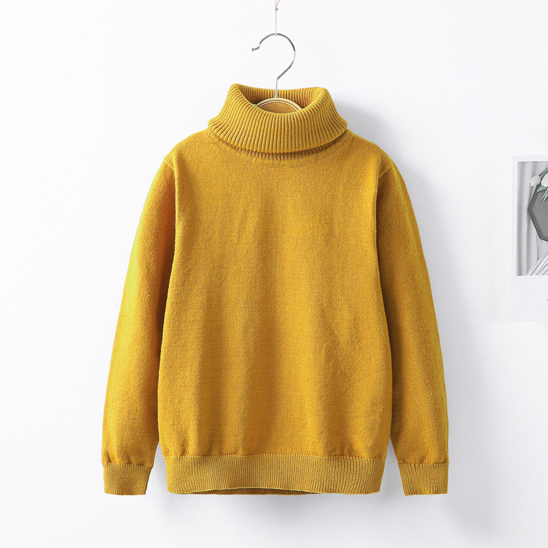 Solid High Collar Pullover Sweater Kids Knitted Bottoming T-Shirts Boys pure cotton Spring Autumn Knitted Loose jacket 2-10Y alx