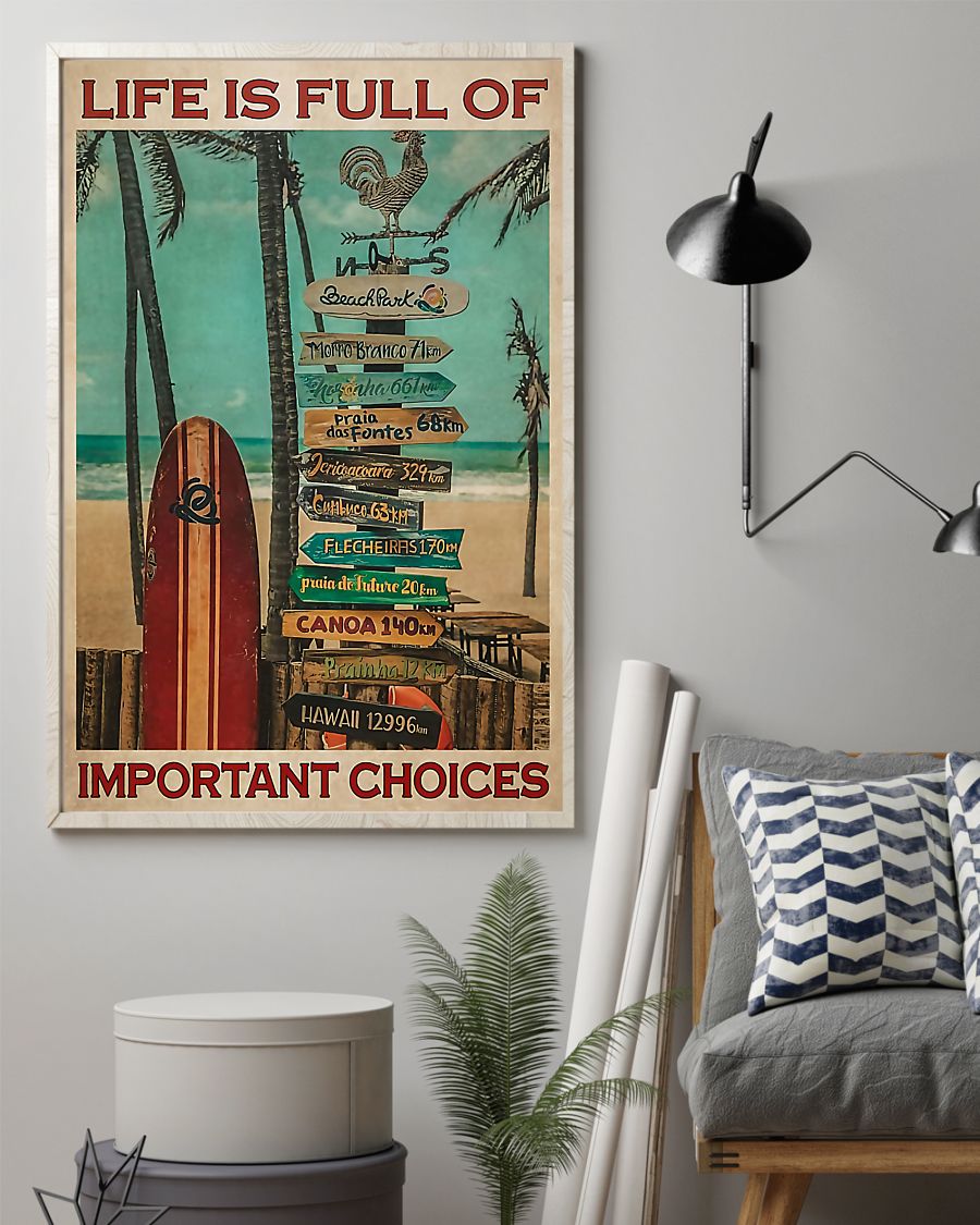 Surfing – Life Is Full Of Important Choices Vertical Canvas And Poster | Wall Decor Visual Art