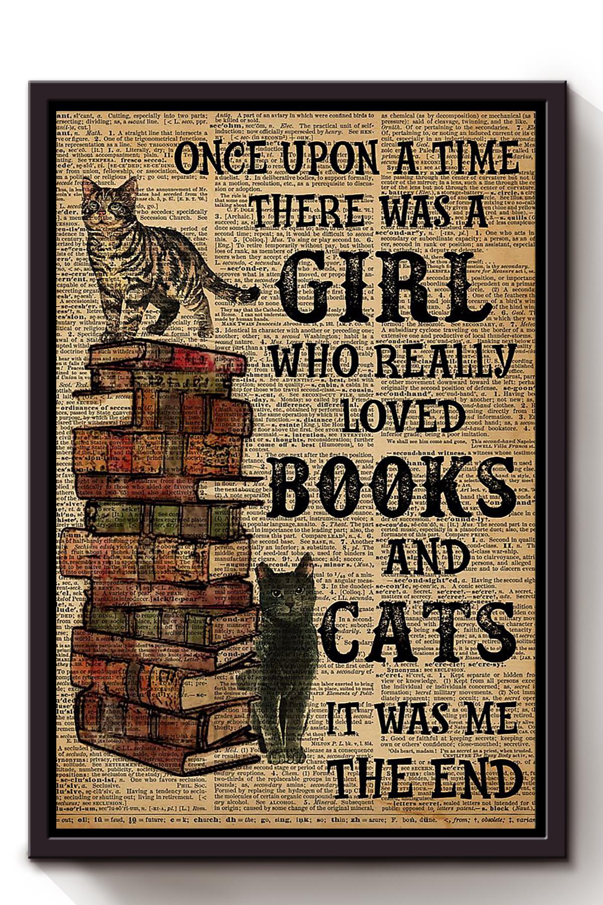 There Was A Girl Who Really Loved Books And Cats Animal Wall Art Gift For Cat Lover International Cat Day Kitten Foster Framed Canvas