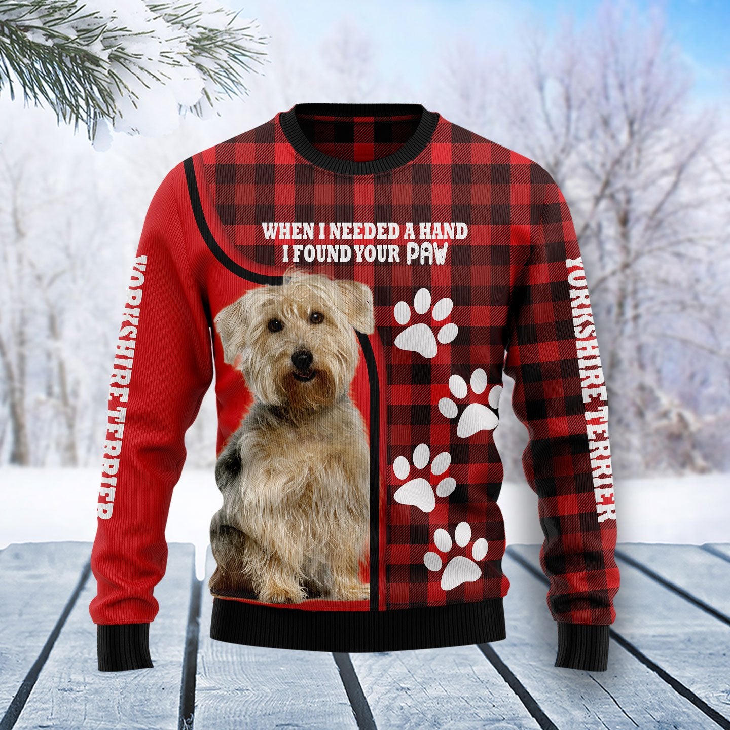 Yorkshire Terrier Paw Sweatshirt, Ugly Christmas Sweatshirt For Dog Lovers