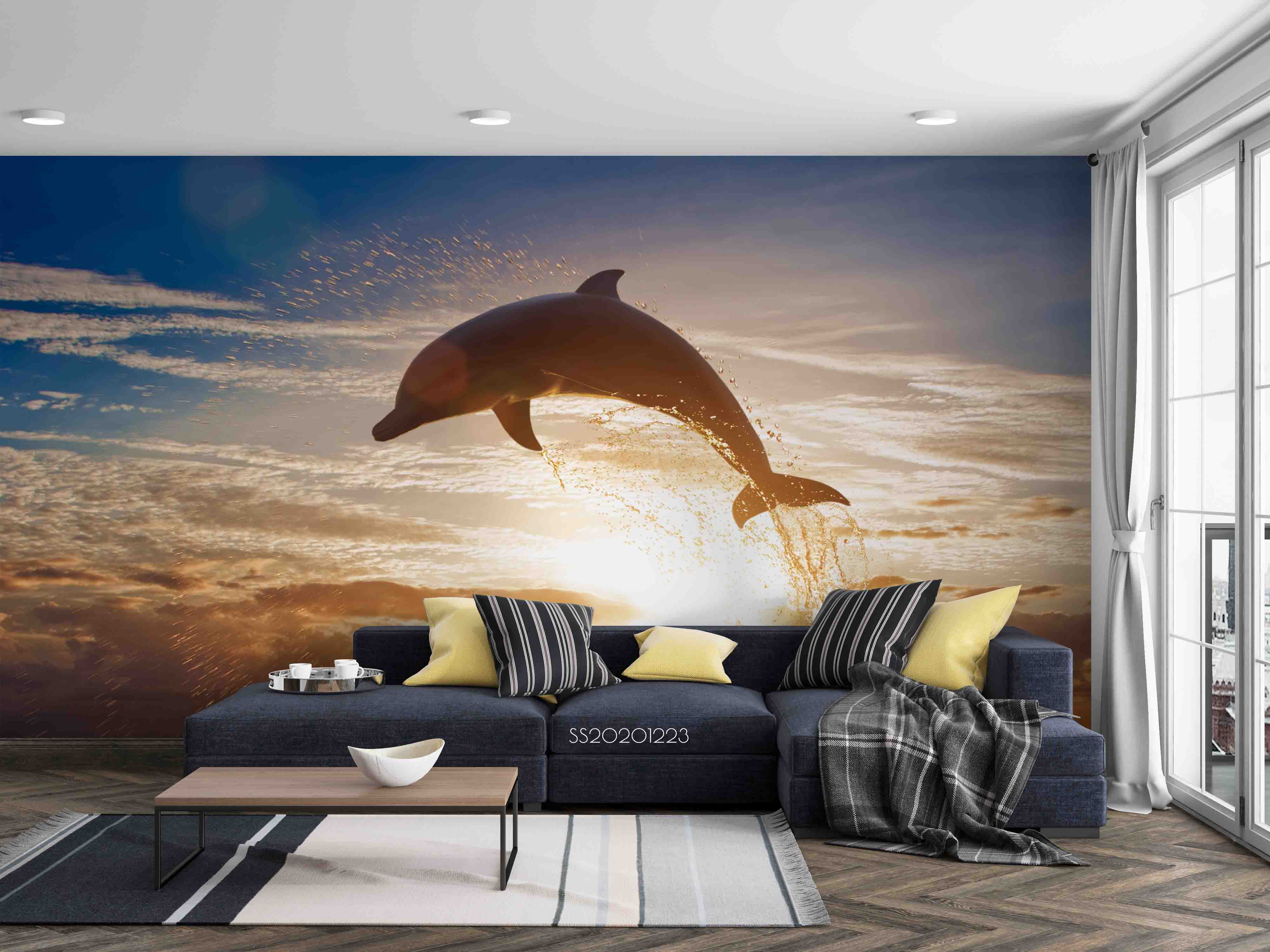 3D Sea Sky Sunset Dolphin Wallpaper Lqh 129