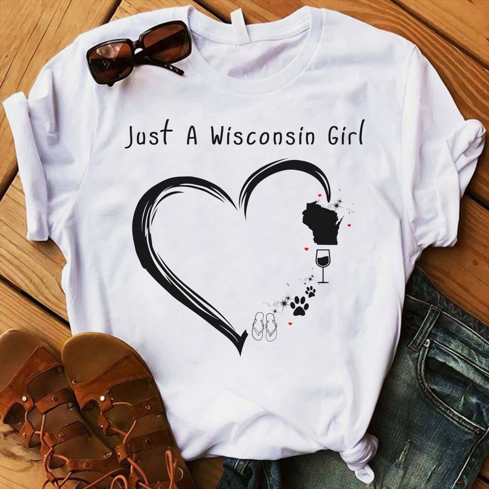 Just A Wisconsin Girl Love Flip Flops Wine Dog Standard/Premium T-Shirt