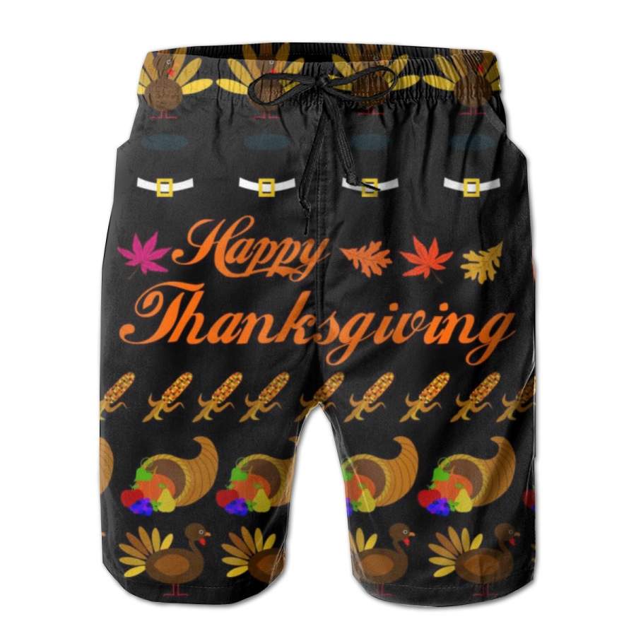 2 Pack Happy Thanksgiving Turkey Ugly Sweater Poster Men Swim Trunks Drawstring Elastic Waist Quick Dry Beach Shorts with Mesh Lining Swimwear Bathing Suits