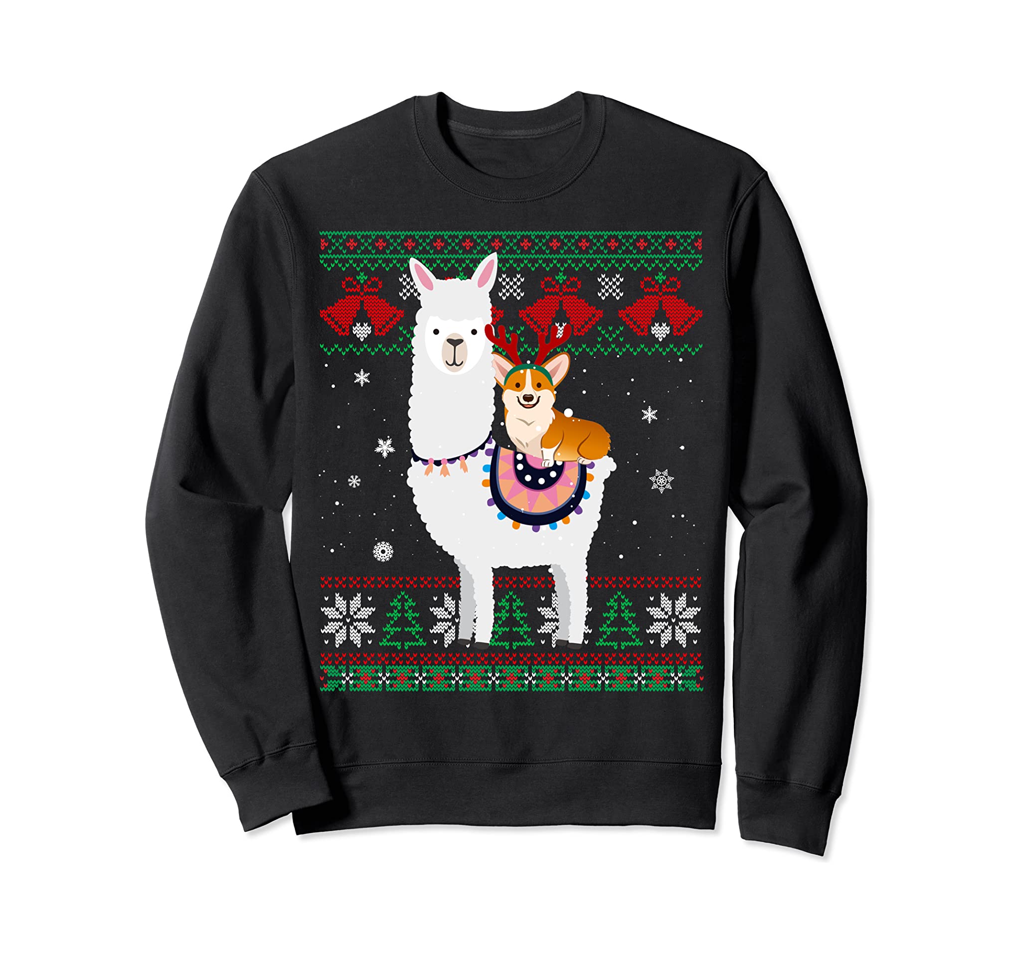 Funny Corgi Riding Llama Christmas Gifts Corgi Xmas Ugly Sweatshirt