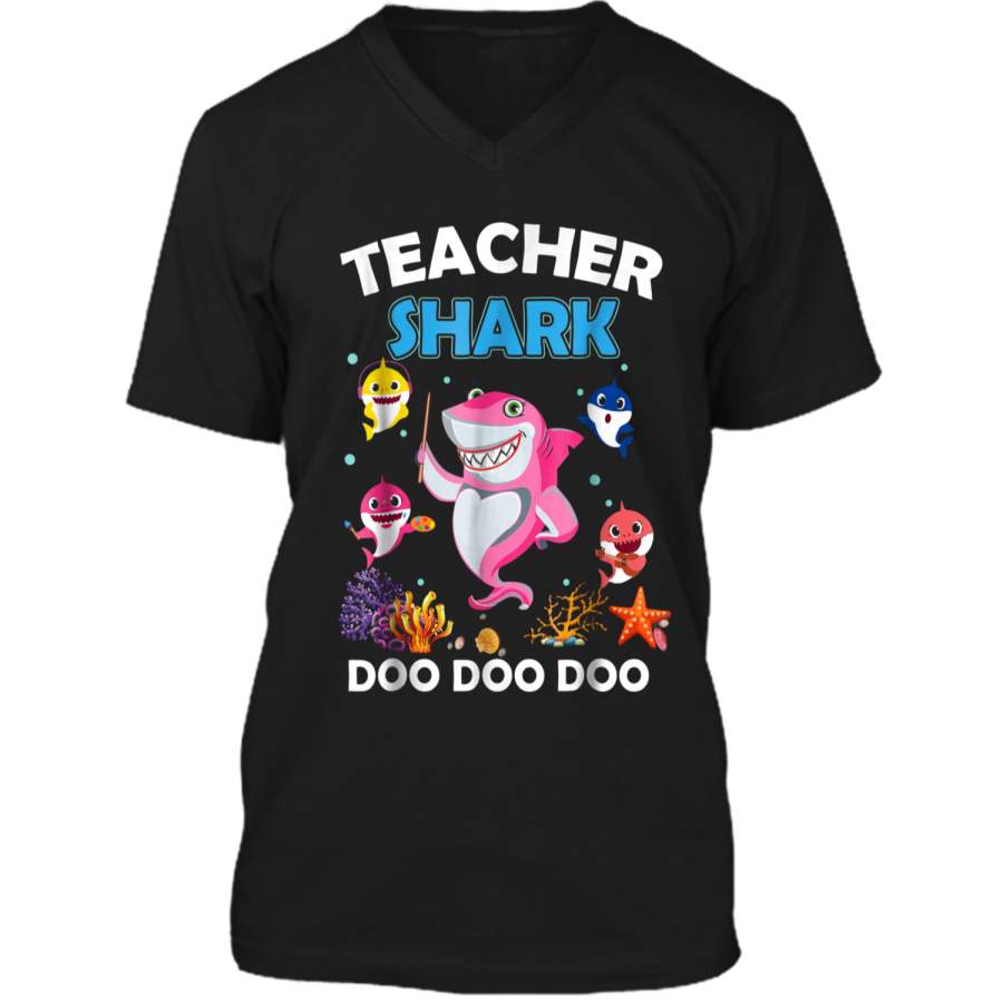 Teacher Shark  Doo Doo Doo Tee Gift For Teachers Mens Printed V-Neck T