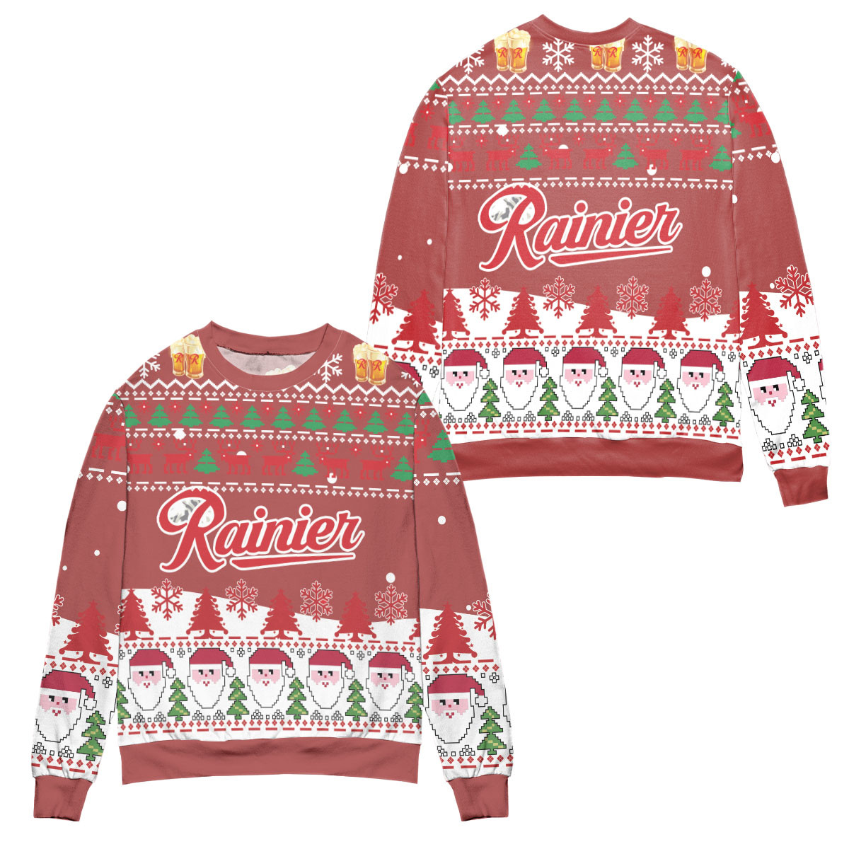 Rainier Beer Logo Santa Claus Pattern Ugly Christmas Sweater – All Over Print 3D Sweater