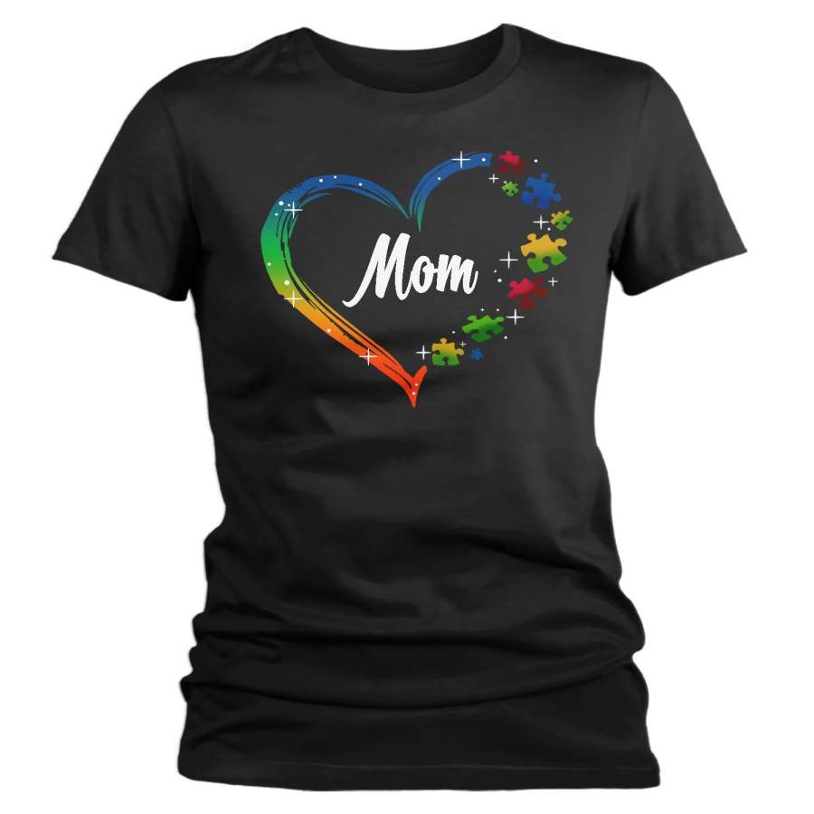 Women’s Personalized Autism T Shirt Heart Autism Shirts Custom Shirts Grandma Mom Shirt Aunt Custom Tee