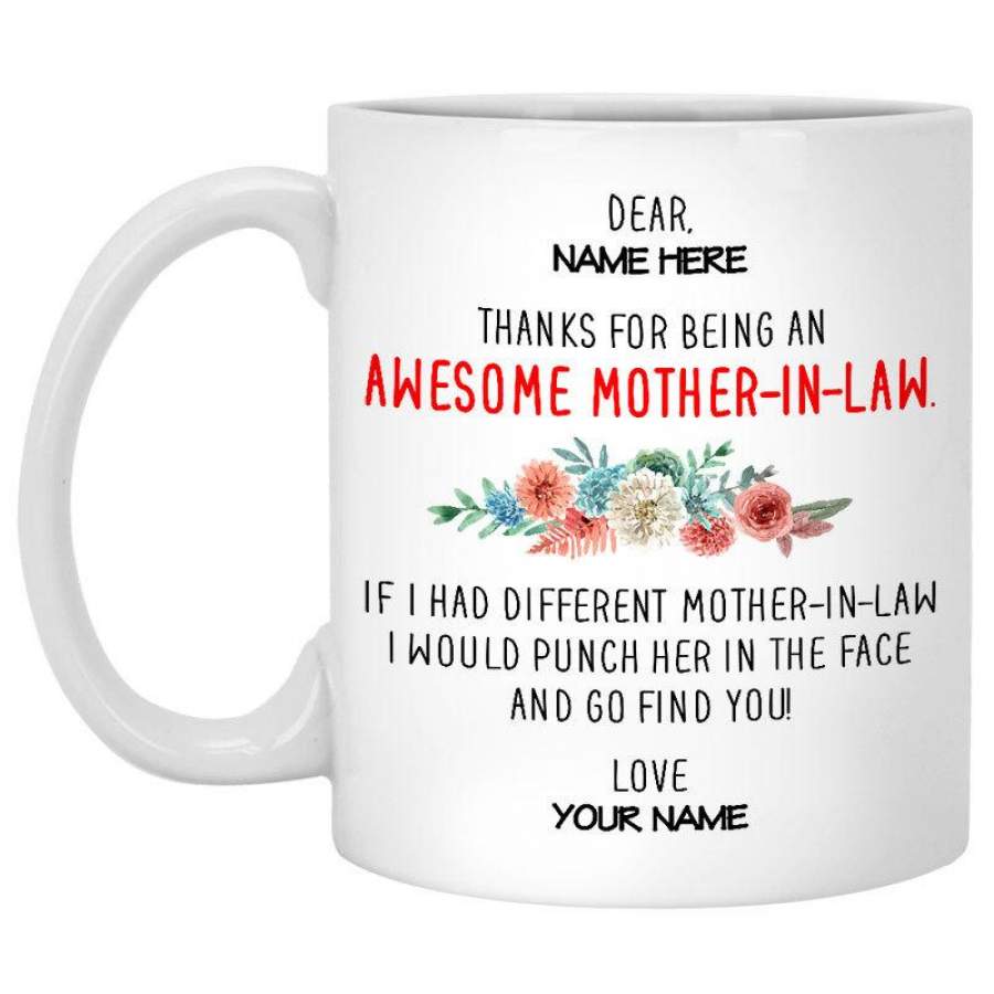 Thank you for being an awesome Mother-in-law Customized coffee mug, Personalized gift, Funny Mother’s Day gift