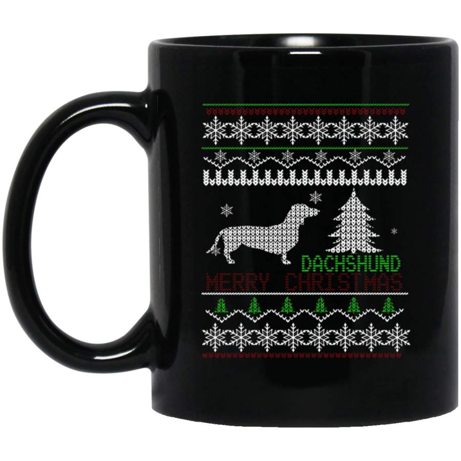 Ugly Christmas Sweater For Dachshund Dog Lover Gift Mug 11 oz 15 oz Black Mug