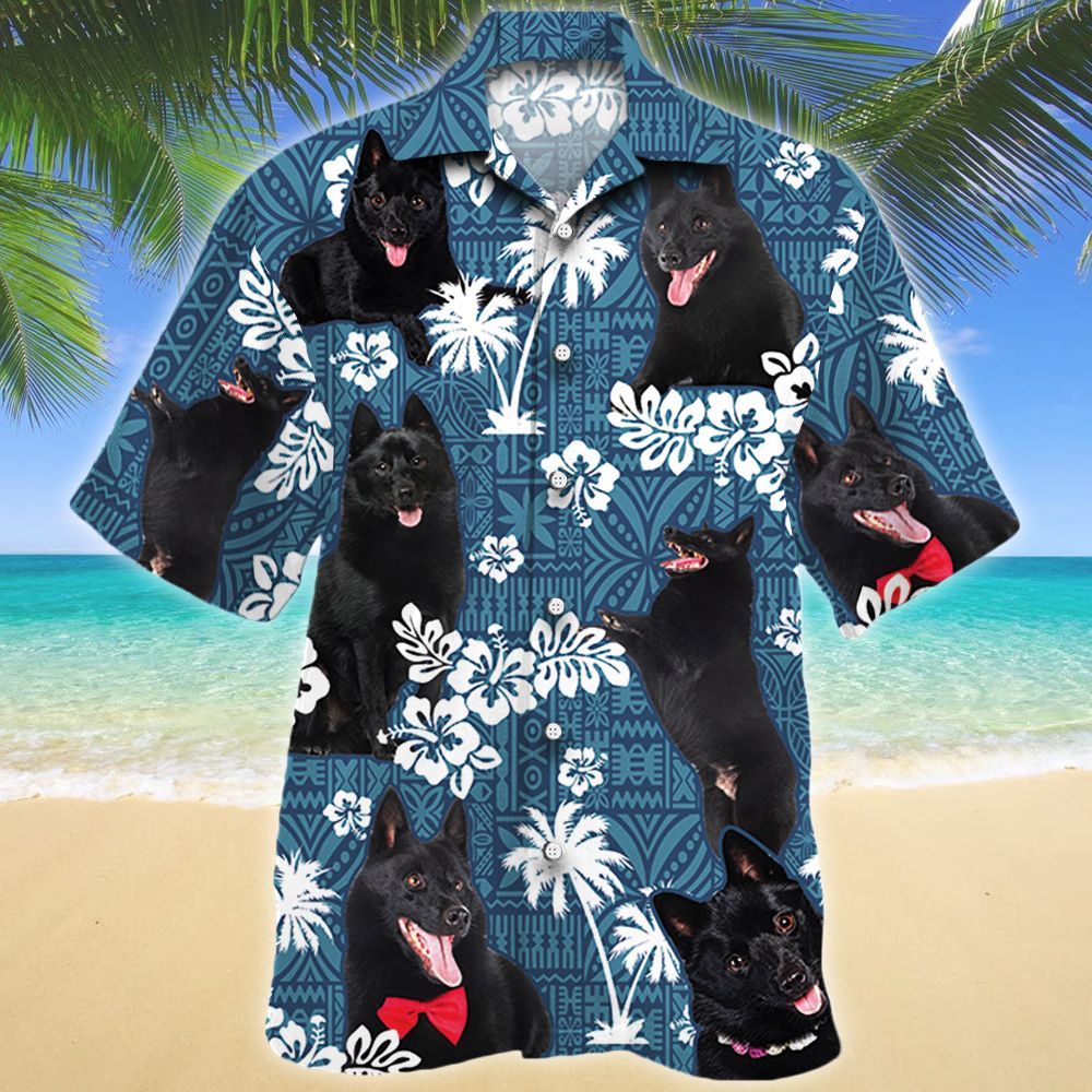 Schipperke Dog Blue Tribal Pattern Hawaiian Shirt Ha96585