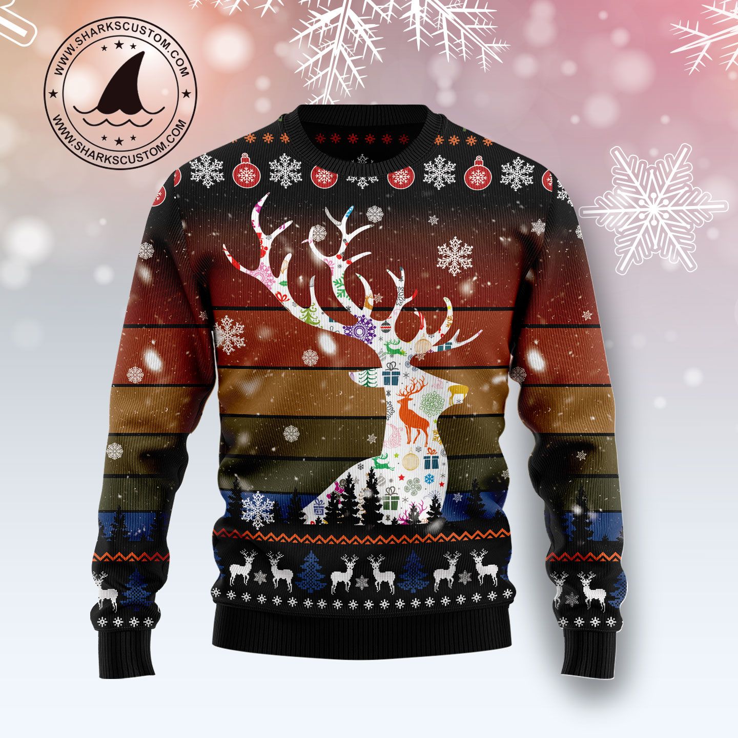 Vintage Background Awesome Deer G51110 Ugly Christmas Sweater