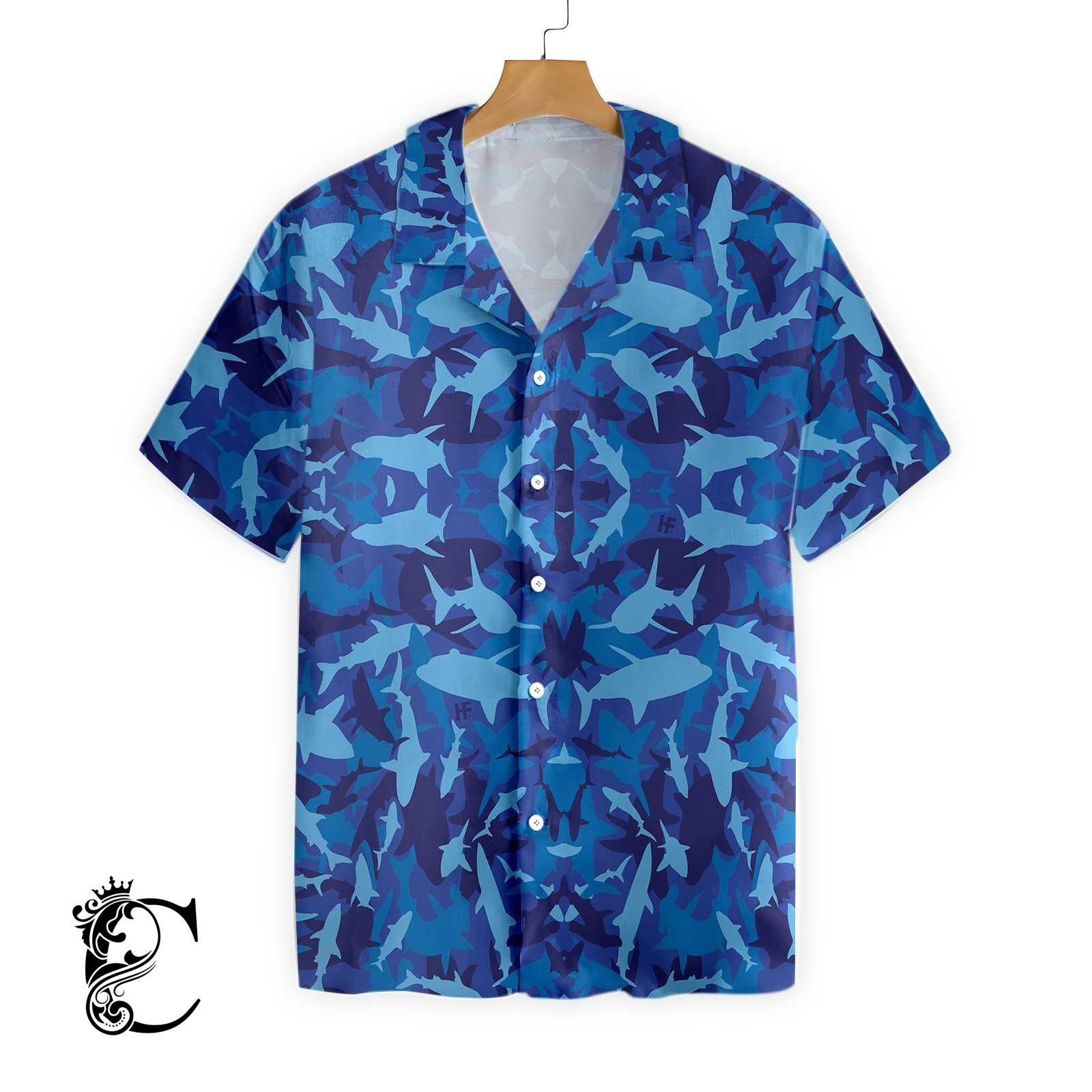 Shark Blue Camo Pattern Hawaiian Shirt