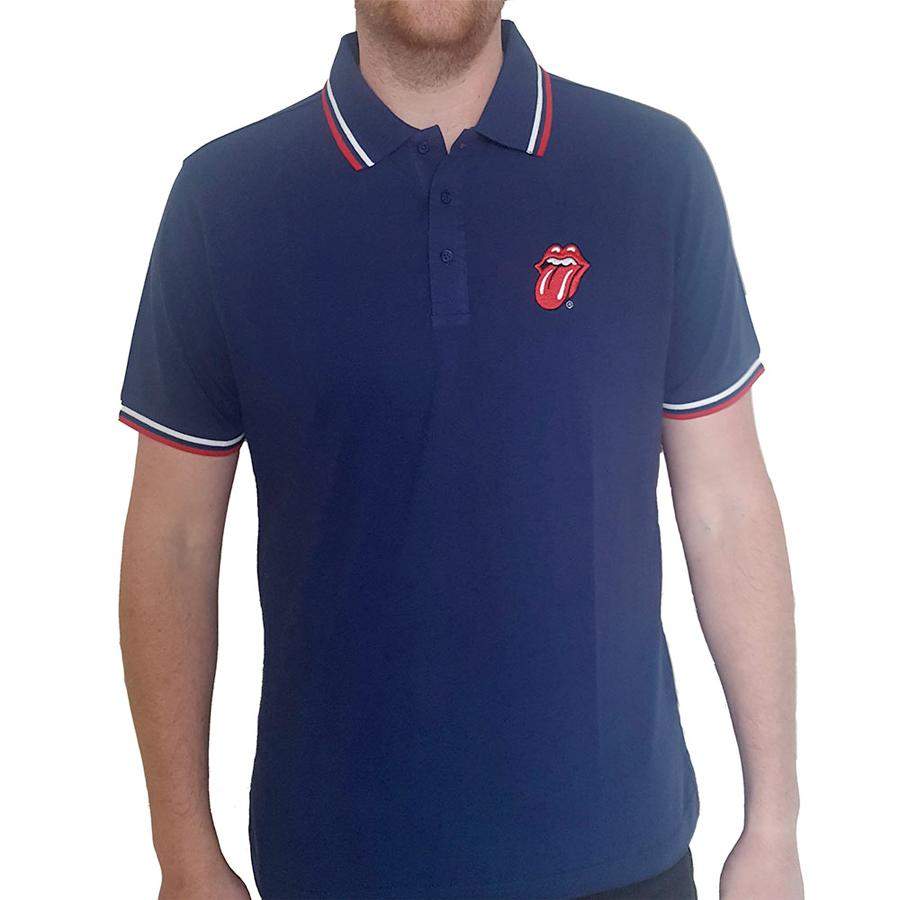 The Rolling Stones – Embroidered Classic Tongue Logo – Navy Blue Polo Shirt