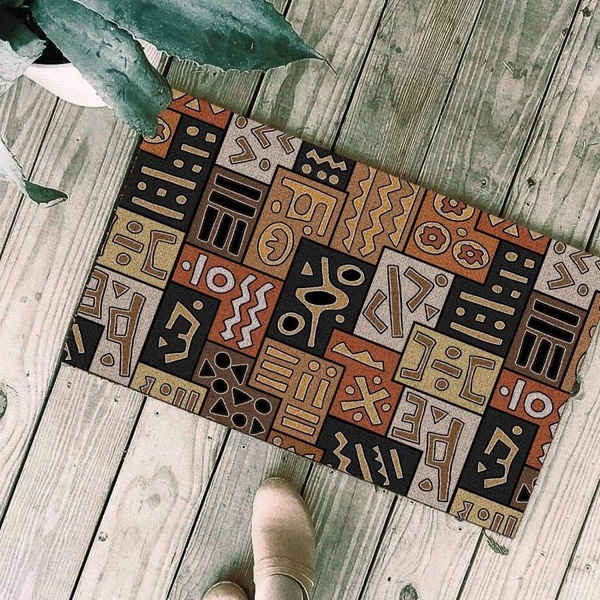 Traditional African Pattern Brown Rectangle Rug