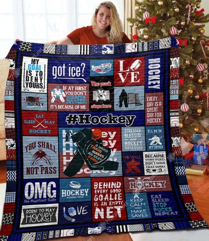A HARD TRAIN MAKES AN EASY GAME HOCKEY GOALIE QUILT BLANKET