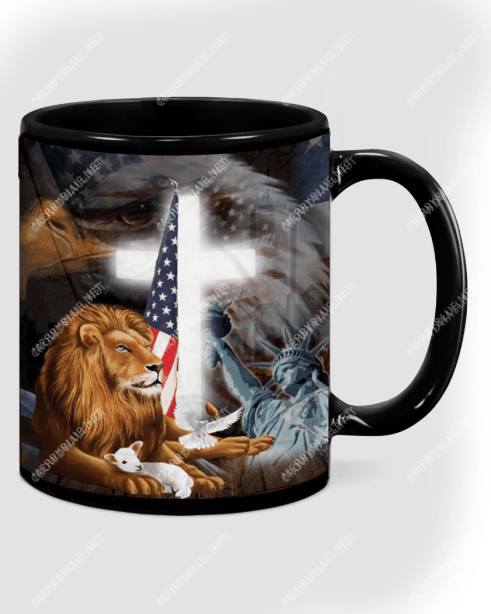 Where Words Fail, Lion And Lamb Cross American Speak Mug