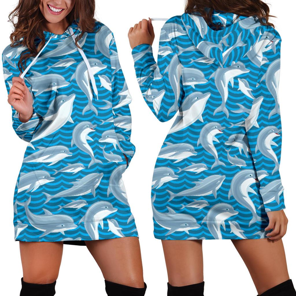 Dolphin Cute Print Pattern Women Hoodie Dress