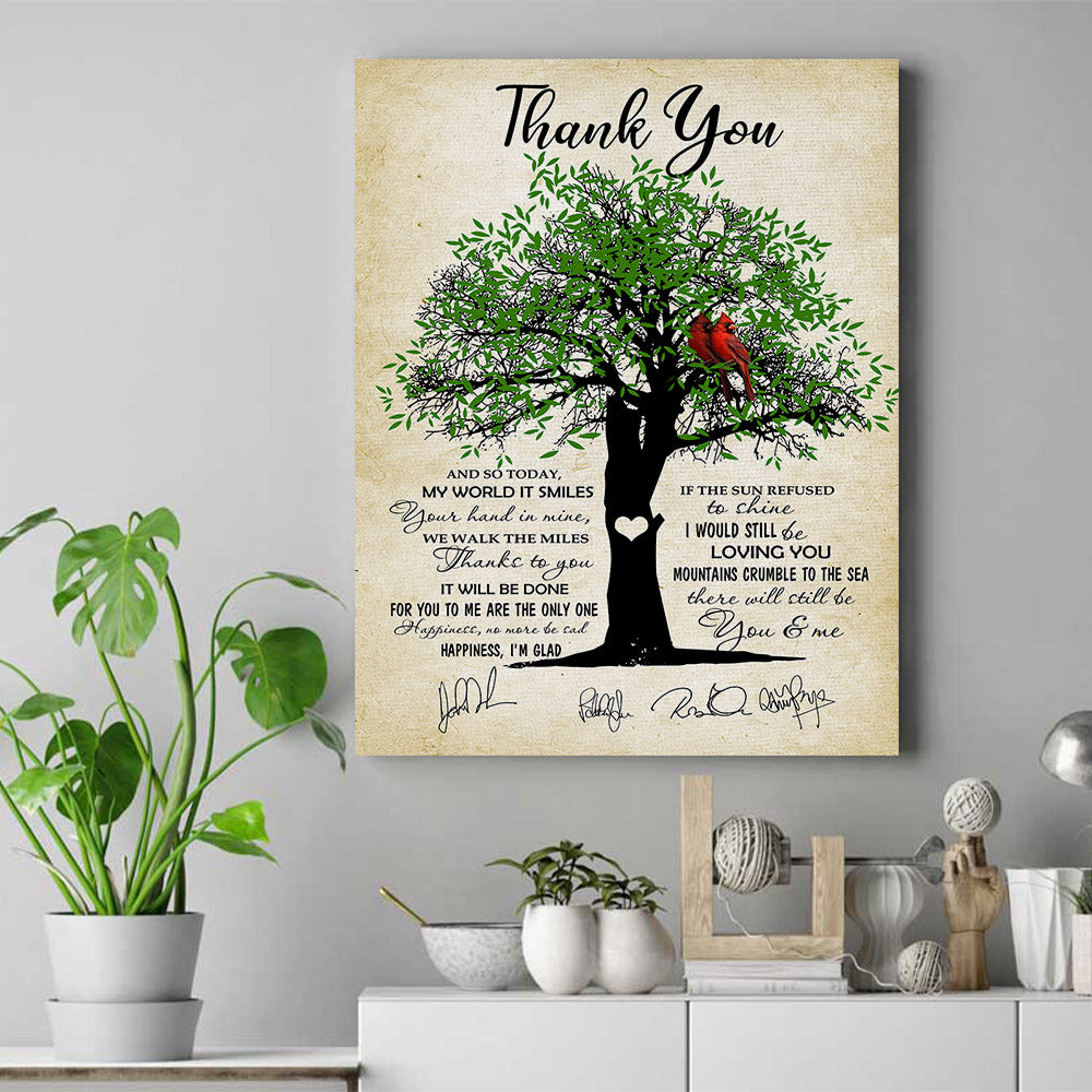 Vintage Red Cardinals Landing On Green Tree Thank You Lyrics With Led Zeppelin Autographs Poster Canvas Poster Canvas