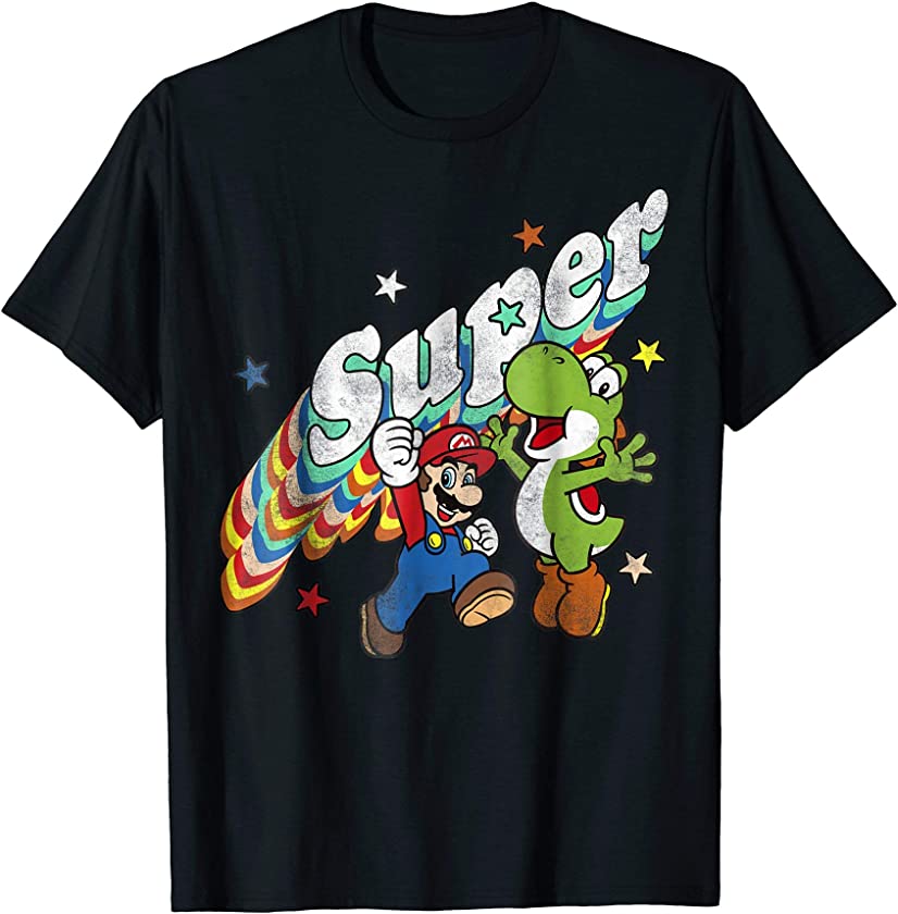 Yoshi Mario Rainbow 3D Star Graphic T-Shirt