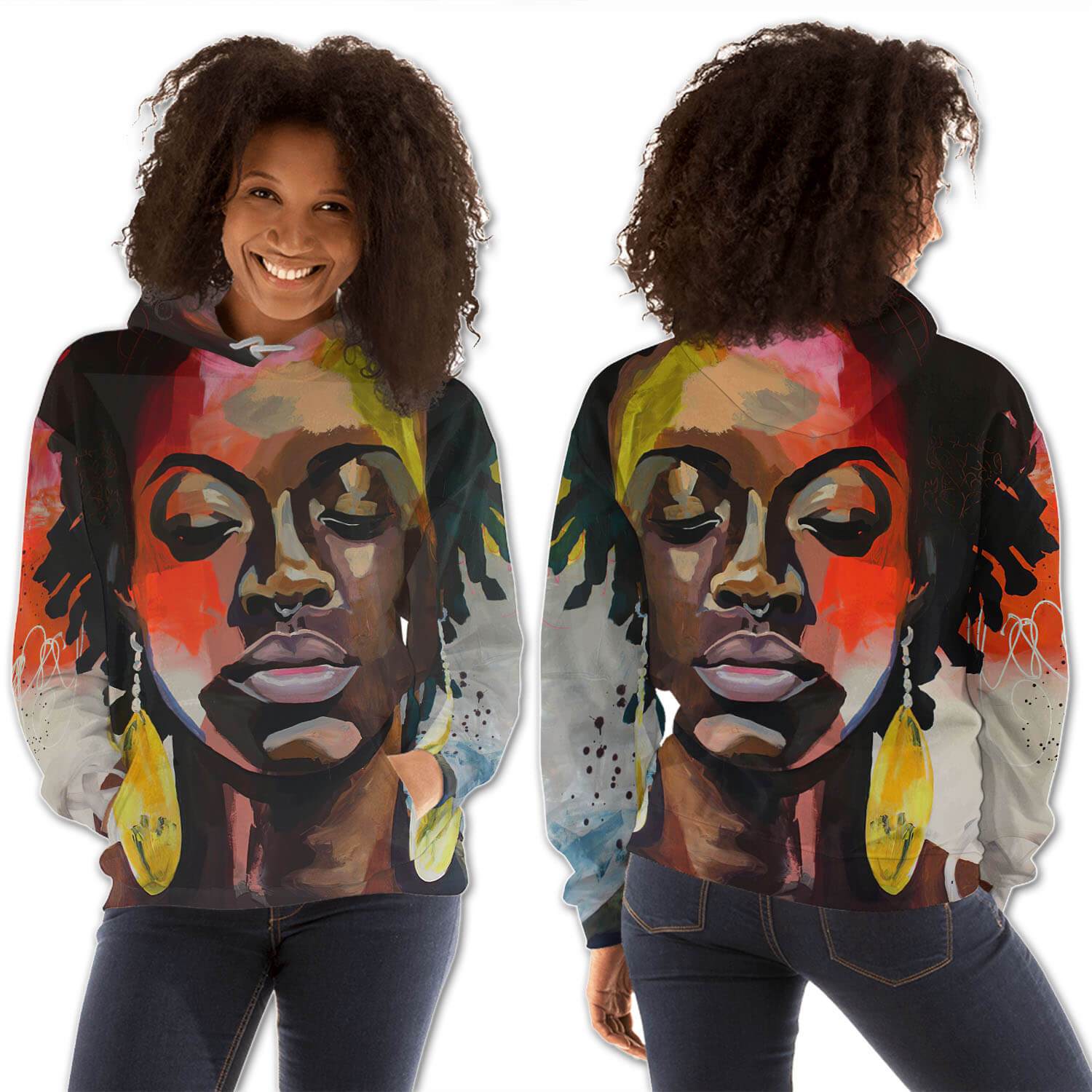 African American Hoodies Pretty African American Woman All Over Print Womens Hooded Sweatshirt African Clothing For Women BPS47426