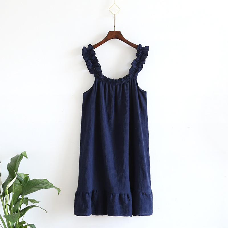 Sweet Vest Dress Women Lounge Wear Loose Sleepwear Nightgowns Female Ruffle Summer Cotton Nightdress Girl’s Night Shirt alx