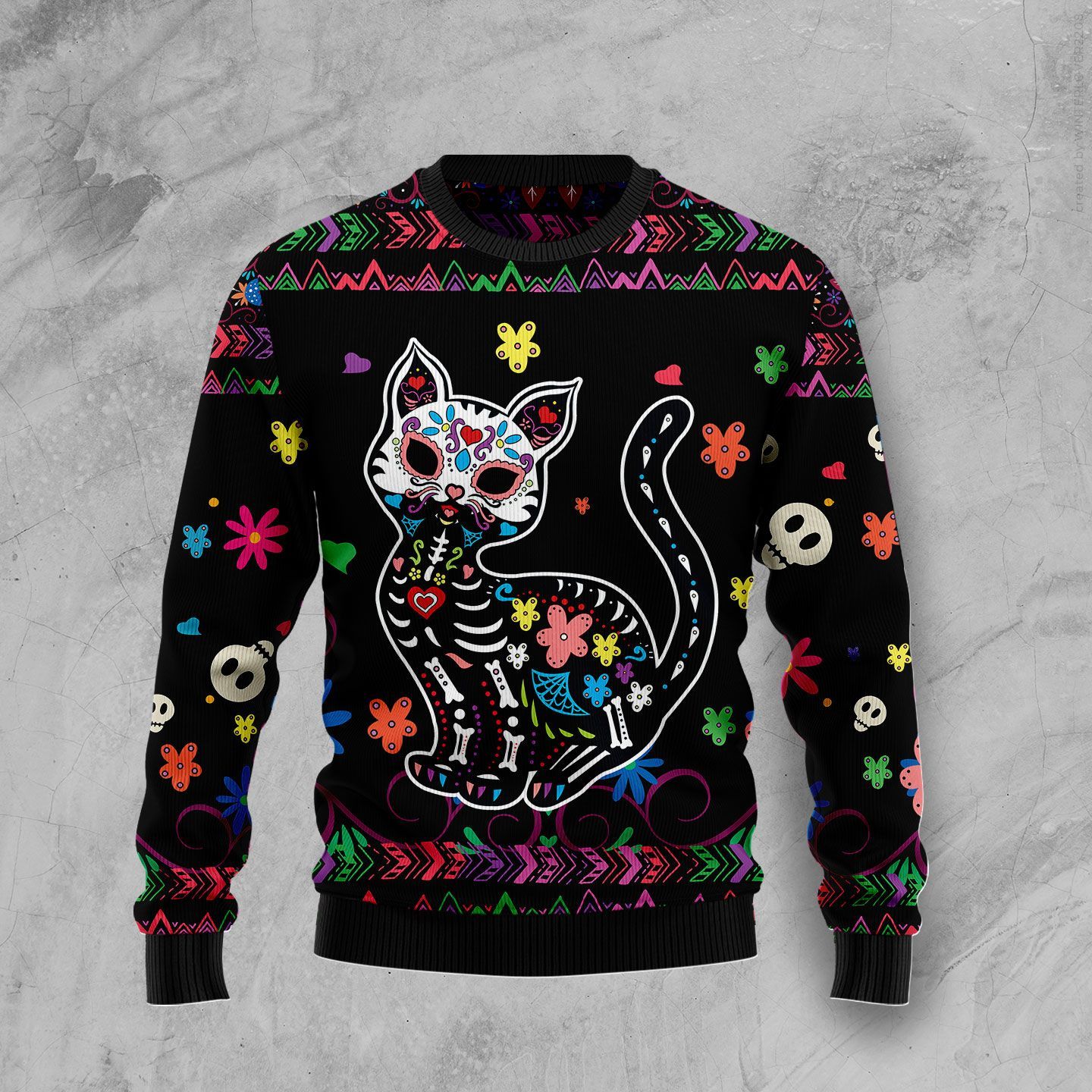 Cat Sugar Skull Christmas Ugly Sweater