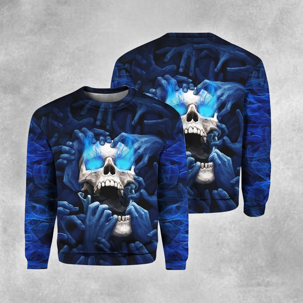 Blue Screaming Skull Crewneck Sweatshirt All Over Print Sweatshirt For Women Sweatshirt For Men Sws1040