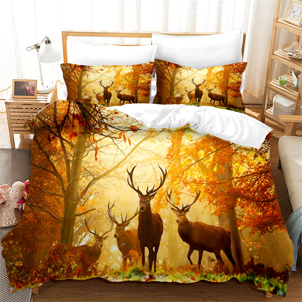 3D Autumn Forest Animal Elk Quilt Cover Set Bedding Set Duvet Cover Pillowcases 89