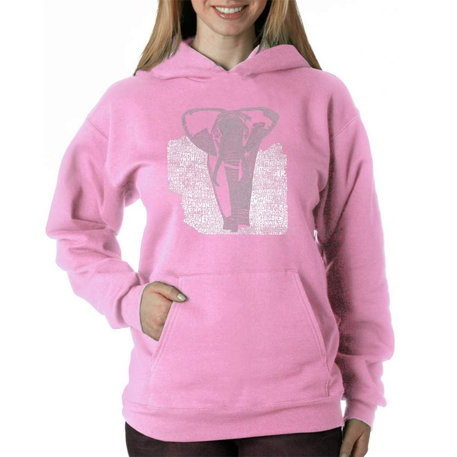 LA Pop Art Women’s Word Art Hooded Sweatshirt -ELEPHANT