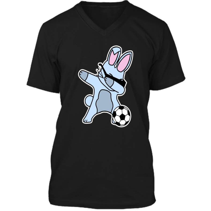 Dabbing Easter Bunny Soccer Ball T-Shirt Mens Printed V-Neck T