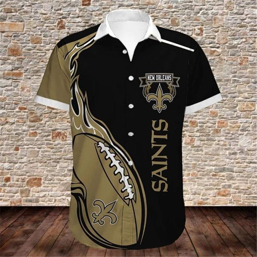 Men’s New Orleans Saints Shirts Fireball Button Short Sleeve