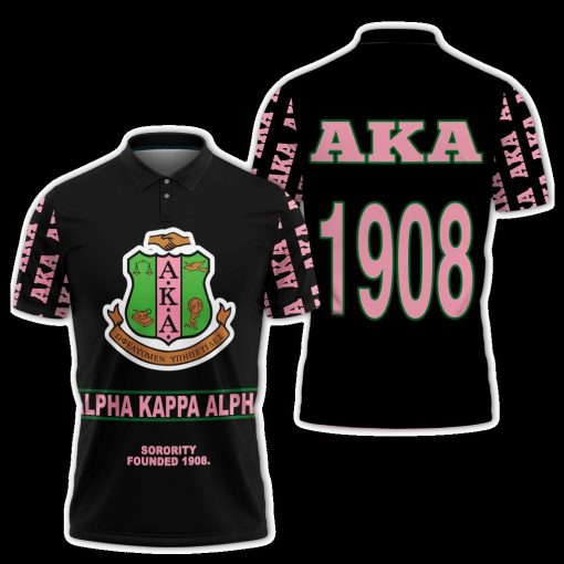 Alpha Kappa Alpha Sorority Inc Founded 1908 Black Polo Shirt