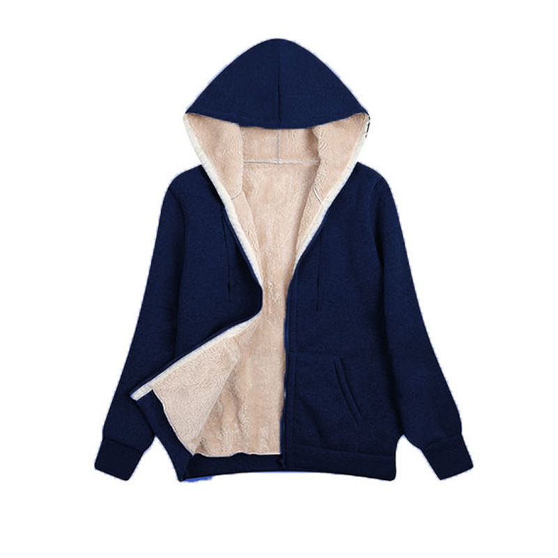 2022 Winter Solid Color Women Coat Warm Thick Fleece Hooded Sweatshirts Jacket with Pocket Ladies Outwear Coats Plus Size S-7XL alx