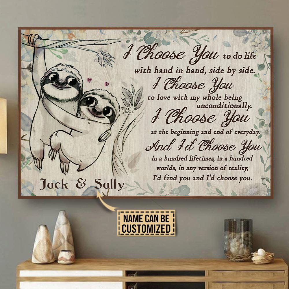 Personalized Canvas, Custom Canvas Prints Sloth Couple I Choose You Customized Poster Print, Canvas Poster Wall Art, Canvas Print Wall Decor
