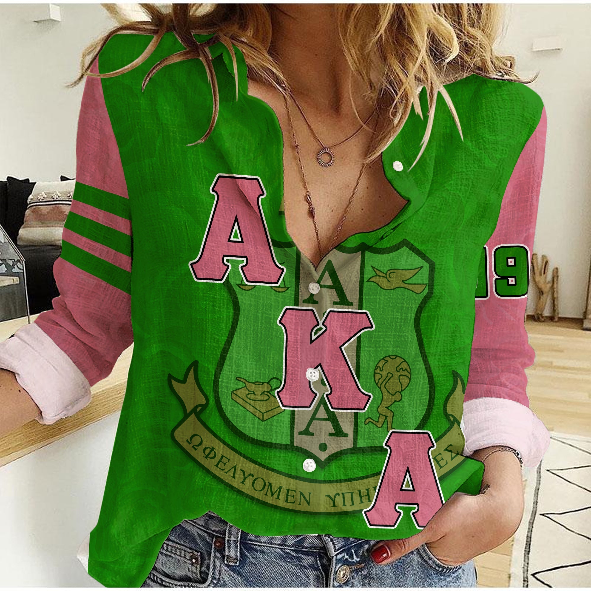 Alpha Kappa Alpha 1908 Akas Women Casual Shirt Pink Tea Rose