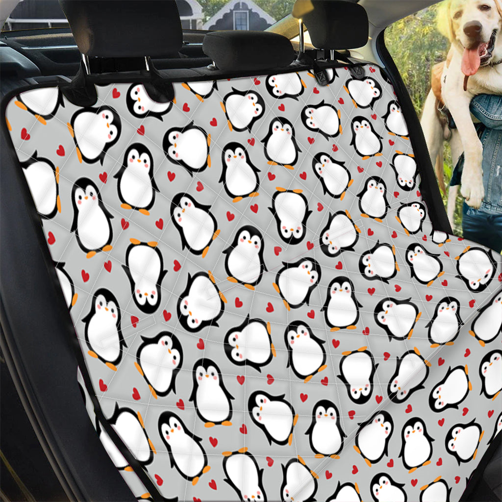 Red Heart And Penguin Pattern Print Pet Car Back Seat Cover