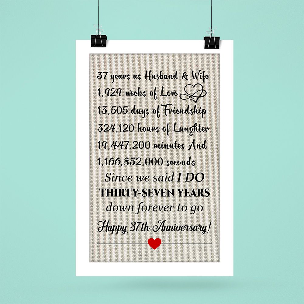 37Th Wedding Anniversary Gifts Poster For Couple, Parents, Wife & Husband, Him, Her