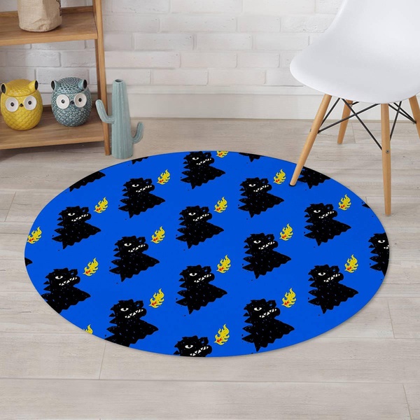 Godzilla Japanese Pattern Print Round Rug