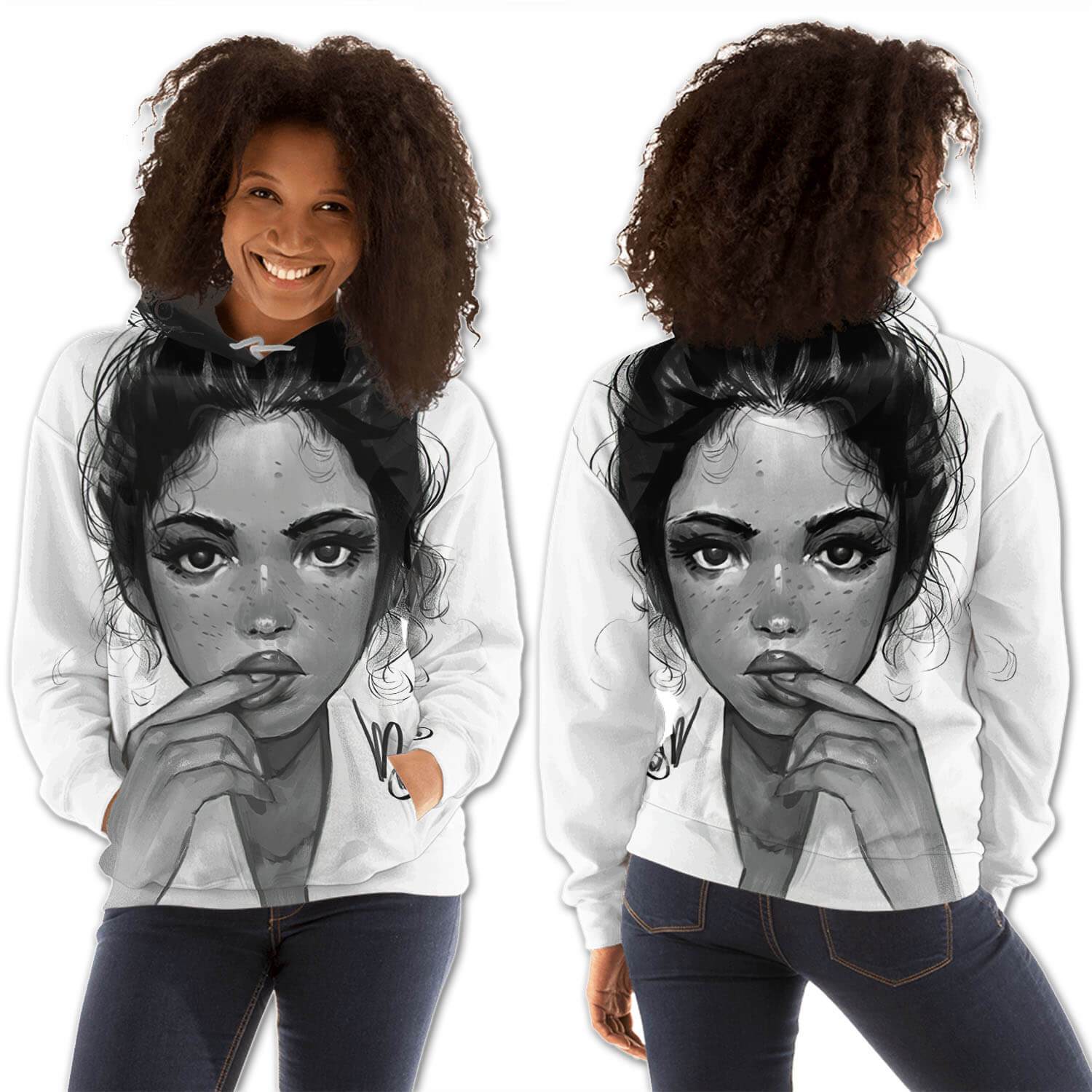 African American Hoodies Beautiful Melanin Poppin Girl All Over Print Womens Hooded Sweatshirt African American Clothing BPS07767