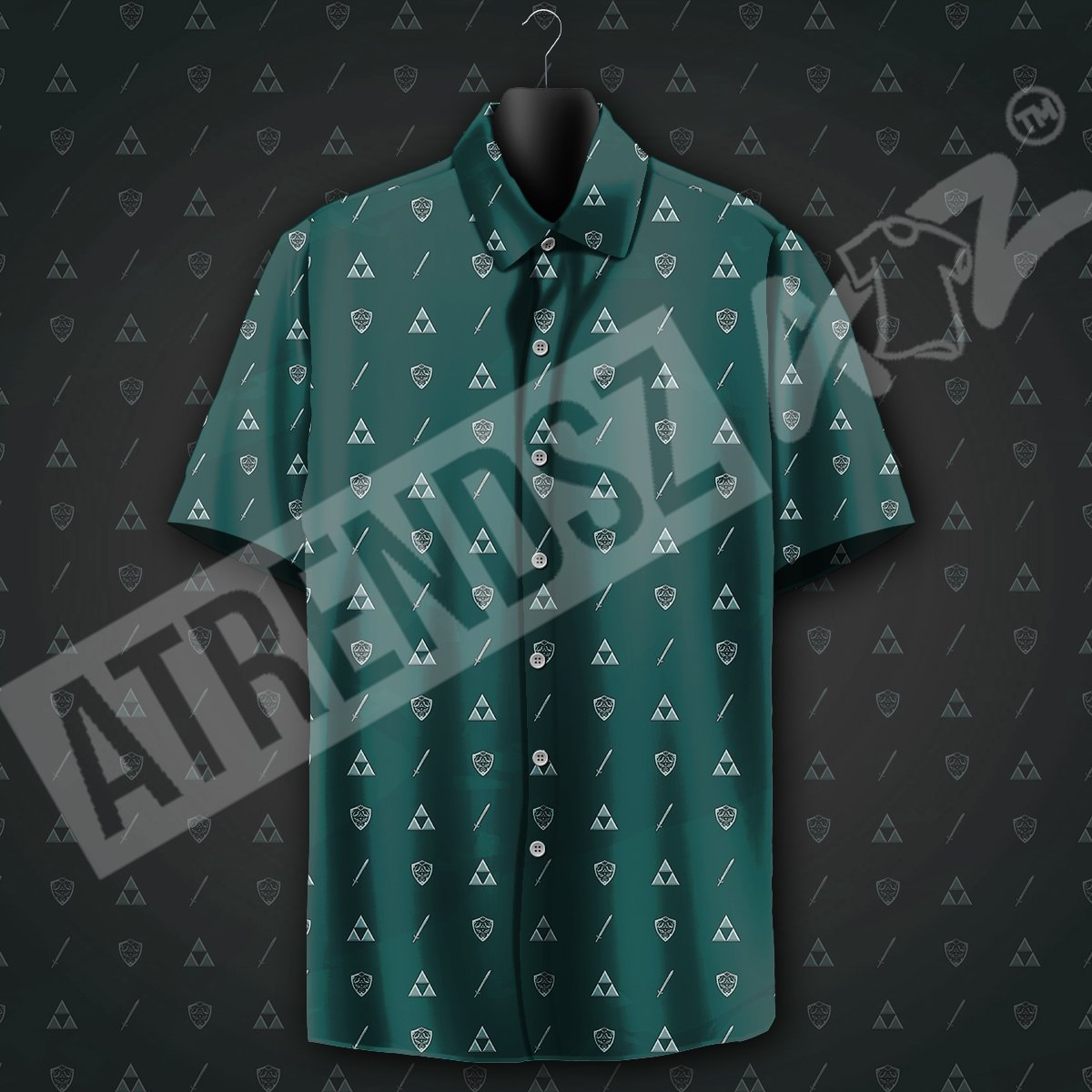 Legend Of Zelda Aloha Shirt Triforce Shield Sword Pattern Hawaii Green Loz Ha84271