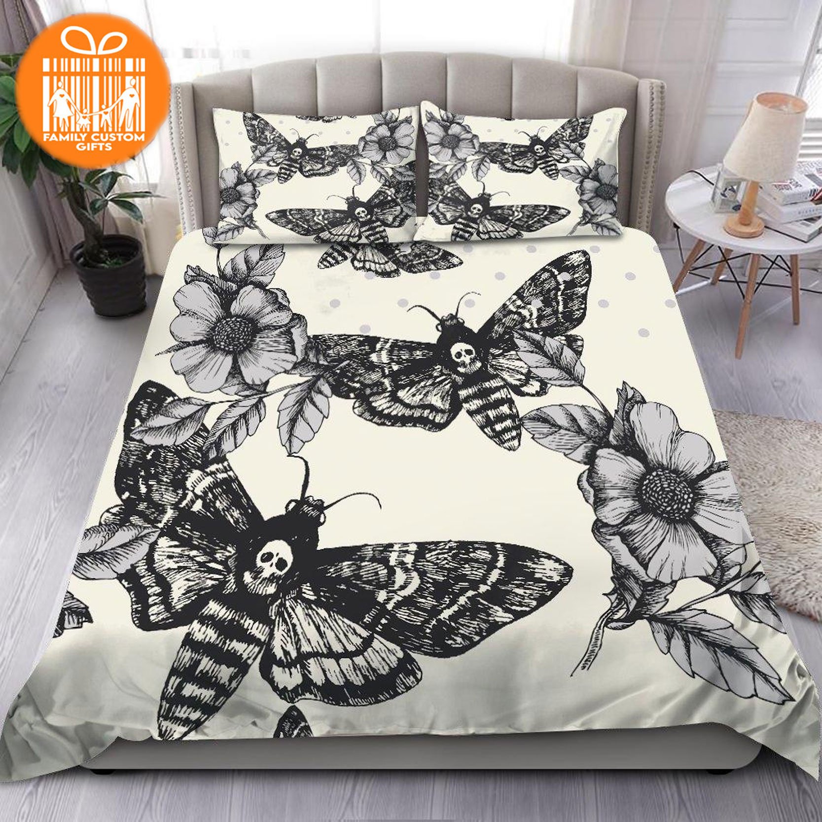 Skull Custom Quilt Sets Death Skull and Flower Quilt Bedding for Girls Boys Men Women