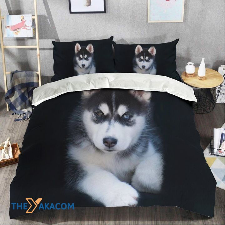 Cute Husky Puppy Set Comforter Duvet Cover With Two Pillowcase Bedding Set