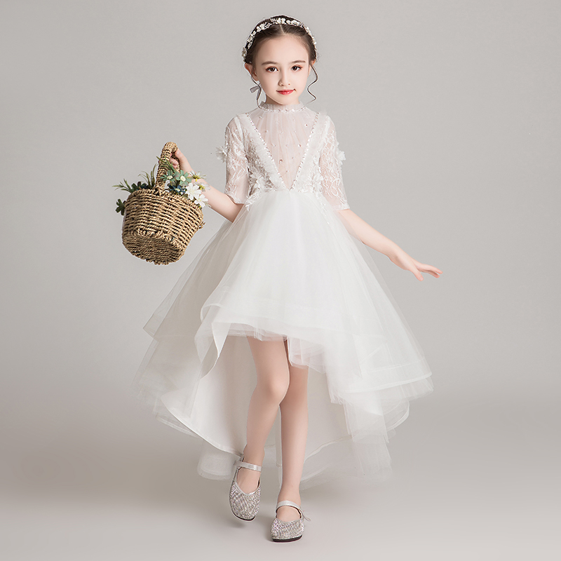 White Lace Flower Girl Vestidos Princess Dress For Bridesmaid Wedding Party Dress Appliques Long Gown First Communion Ball Gown alx