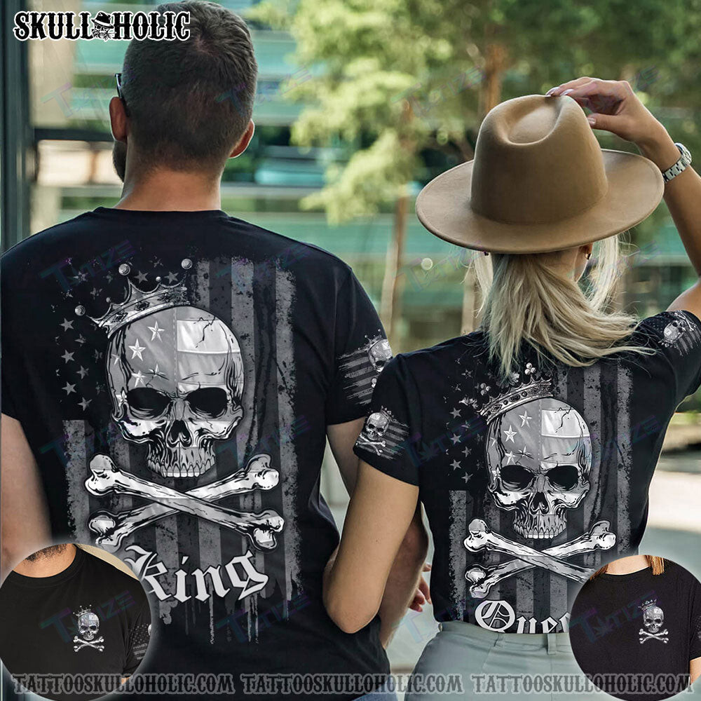 Matching Couple Shirt Couple King Queen Skull Bones 3D All Over Printed Shirt, Sweatshirt, Hoodie, Bomber Jacket Size S – 5Xl