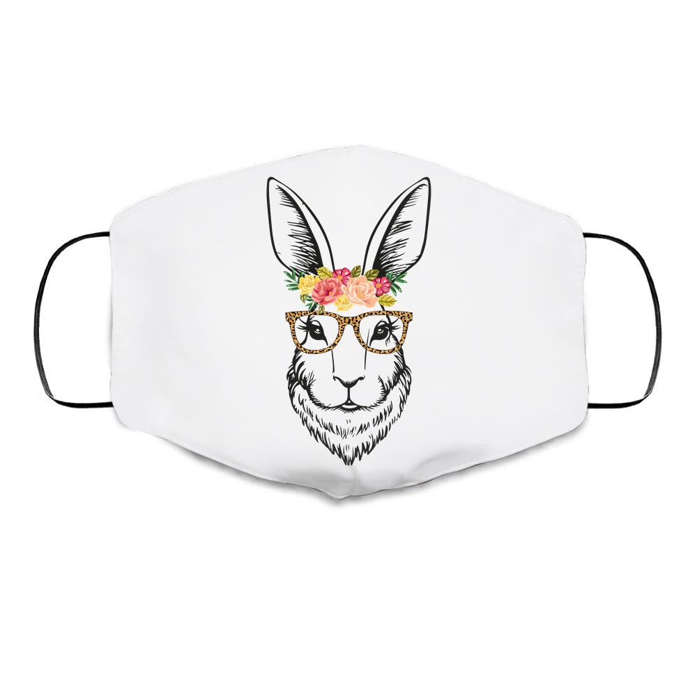 Women Teen Girls Easter Bunny With Glasses Leopard Cloth Face Mask