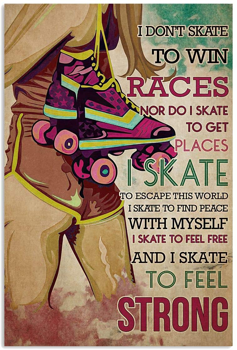 Vintage Roller Skating Girl I Skate Find Peace With Myself Poster Art Print      Home Decor Gift For Men Women Family Frd On Birthday Xmas