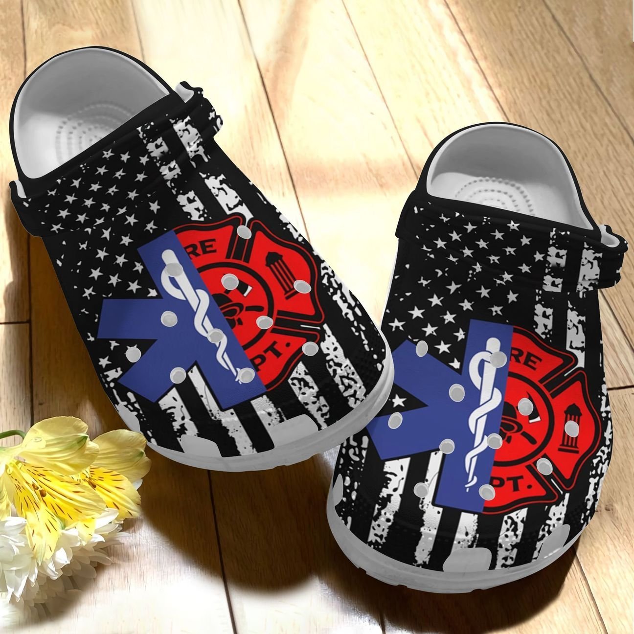 Ems Personalize Clog, Emergency Medical Services Custom Name, Text, Fashion Style For Women, Men, Kid, Print 3D Whitesole Ems And Firefighter