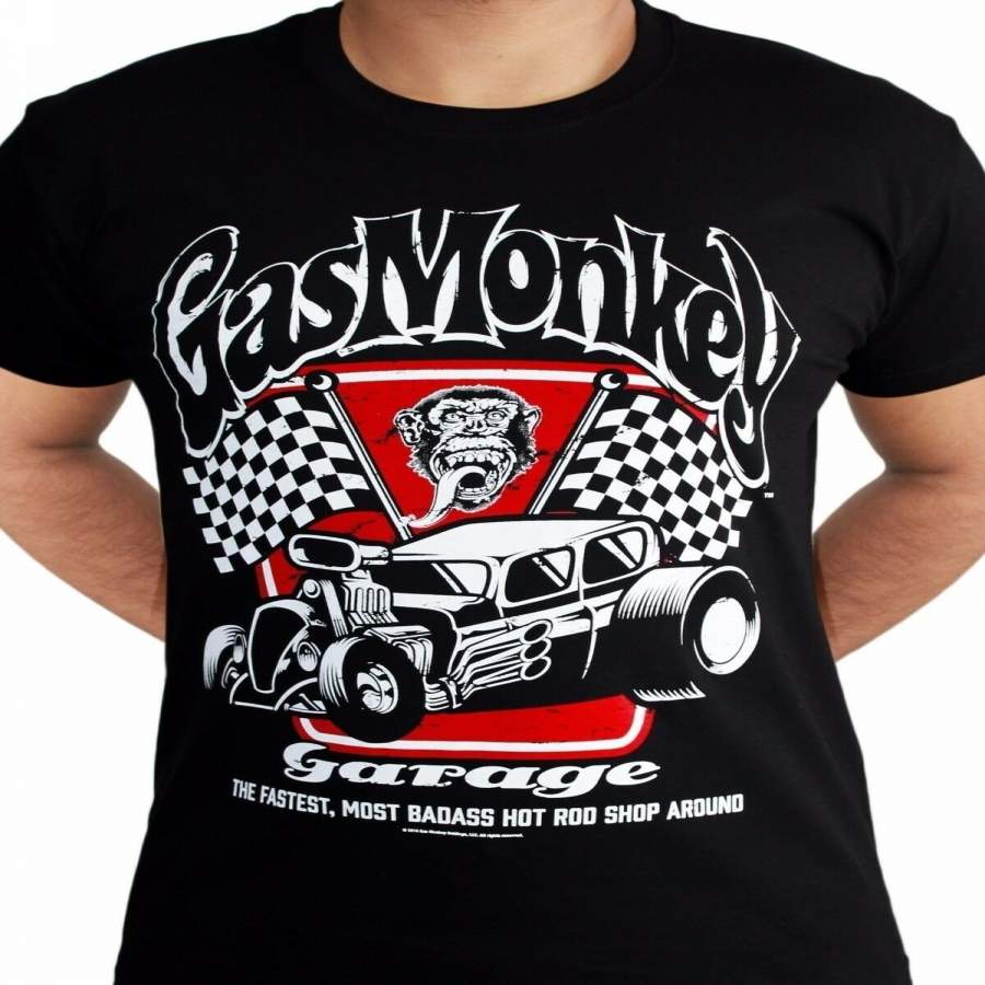 Gas Monkey Garage Badass Spark Plugs Motor Hot Rod Black Mens T-shirt