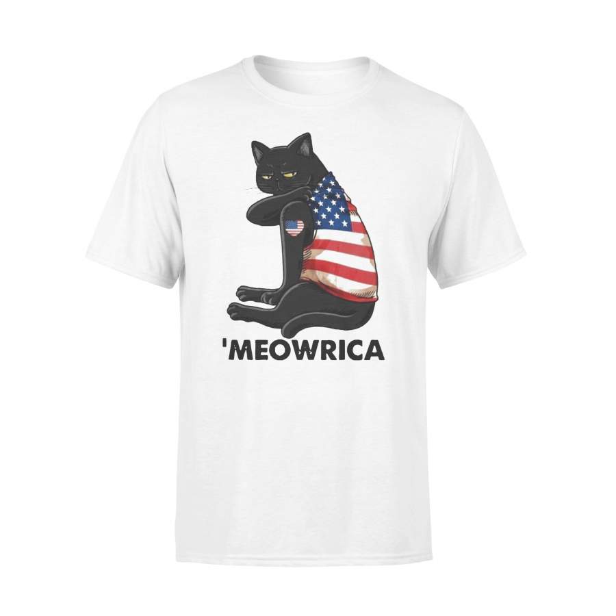 Black Cat Tattoo Heart American Flag Meowrica T-shirt