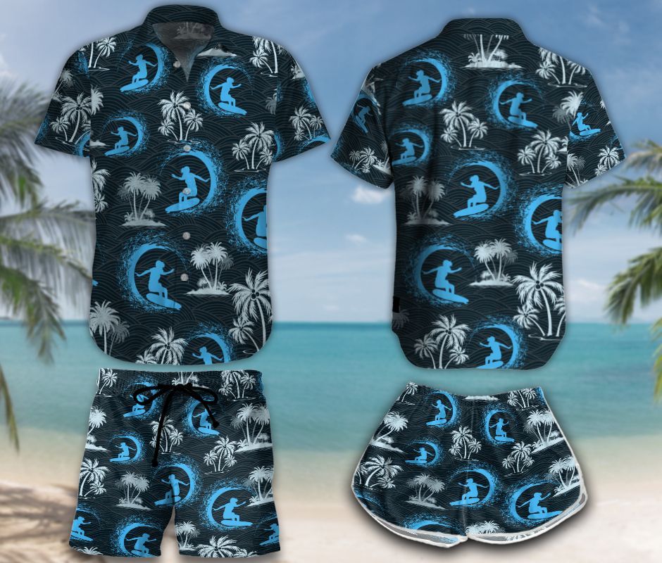 Blue Palm Surfing Hawaii Set Summer Holiday Ha43136